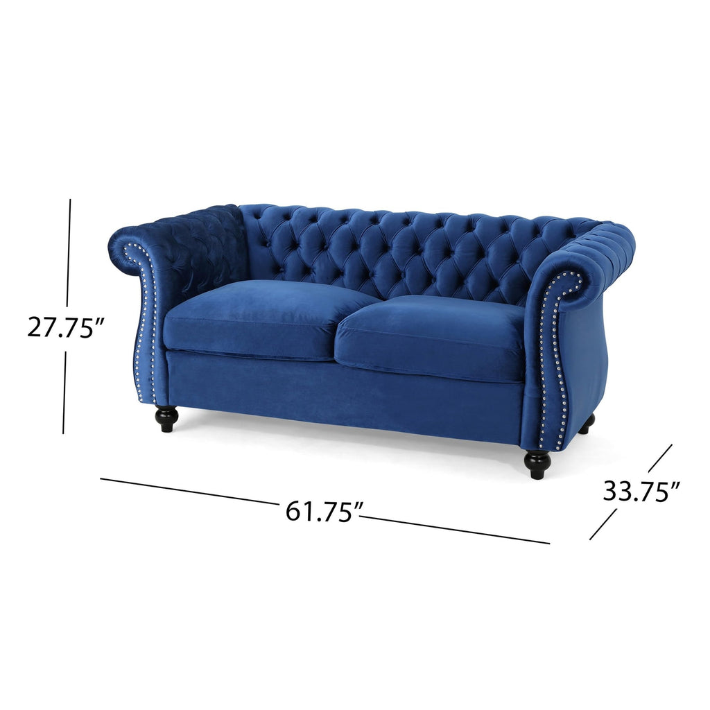Navy Blue Velvet Loveseat Sofa Y93548