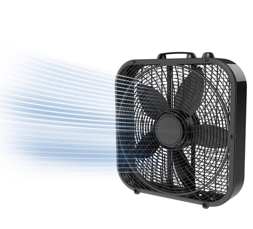 20-Inch Classic Box Fan, Three-Speed, Quiet, Tabletop with Carrying Handle, White F9026