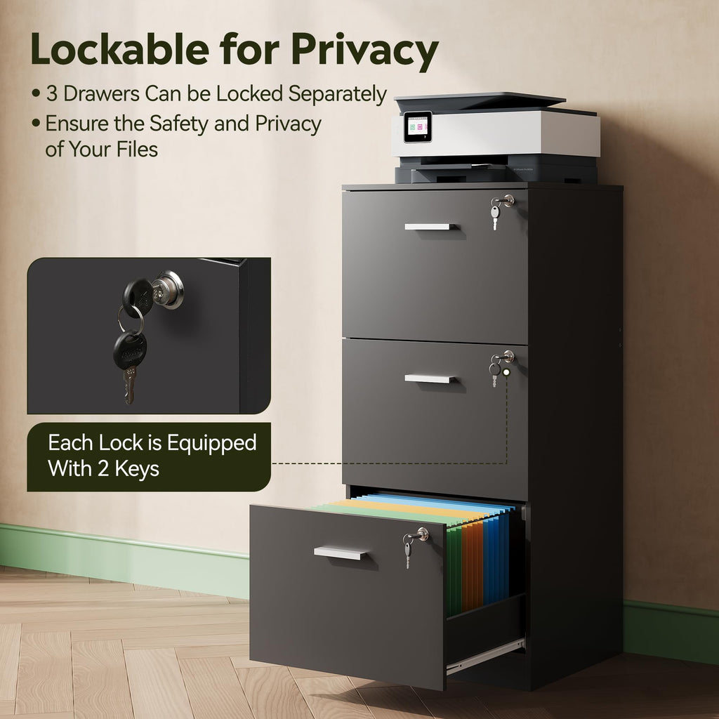 3 Drawer Wood File Cabinet with Lock A72876