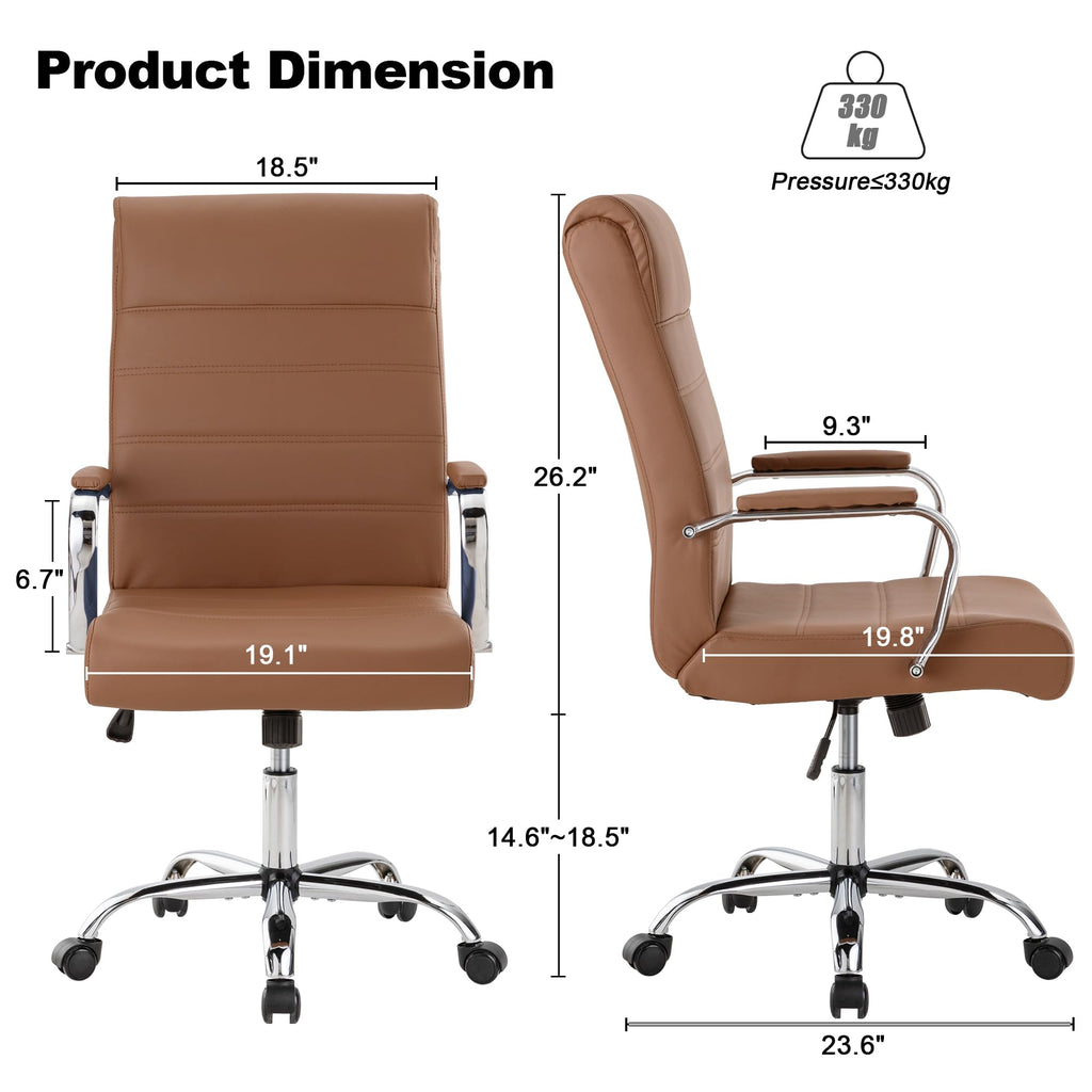 Brown Leather High Back Office Chair with Armrest X572538