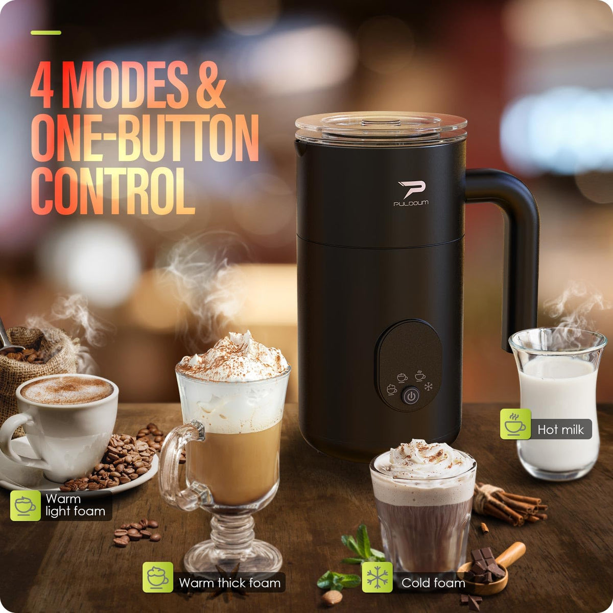 4 in 1 Automatic Milk Frother and Steamer 350ML Black A7064