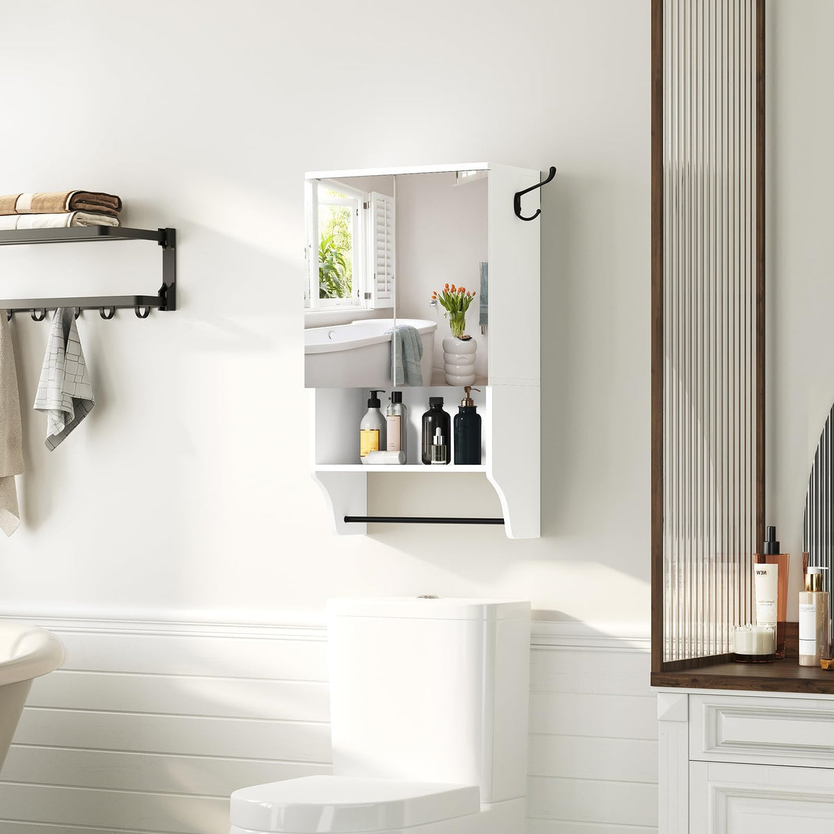 White Wall Mounted Bathroom Cabinet with Mirror and Adjustable Shelf R478760