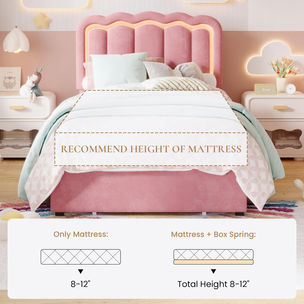 Twin Size Bed Frame with LED Lights and Storage Drawer F139364
