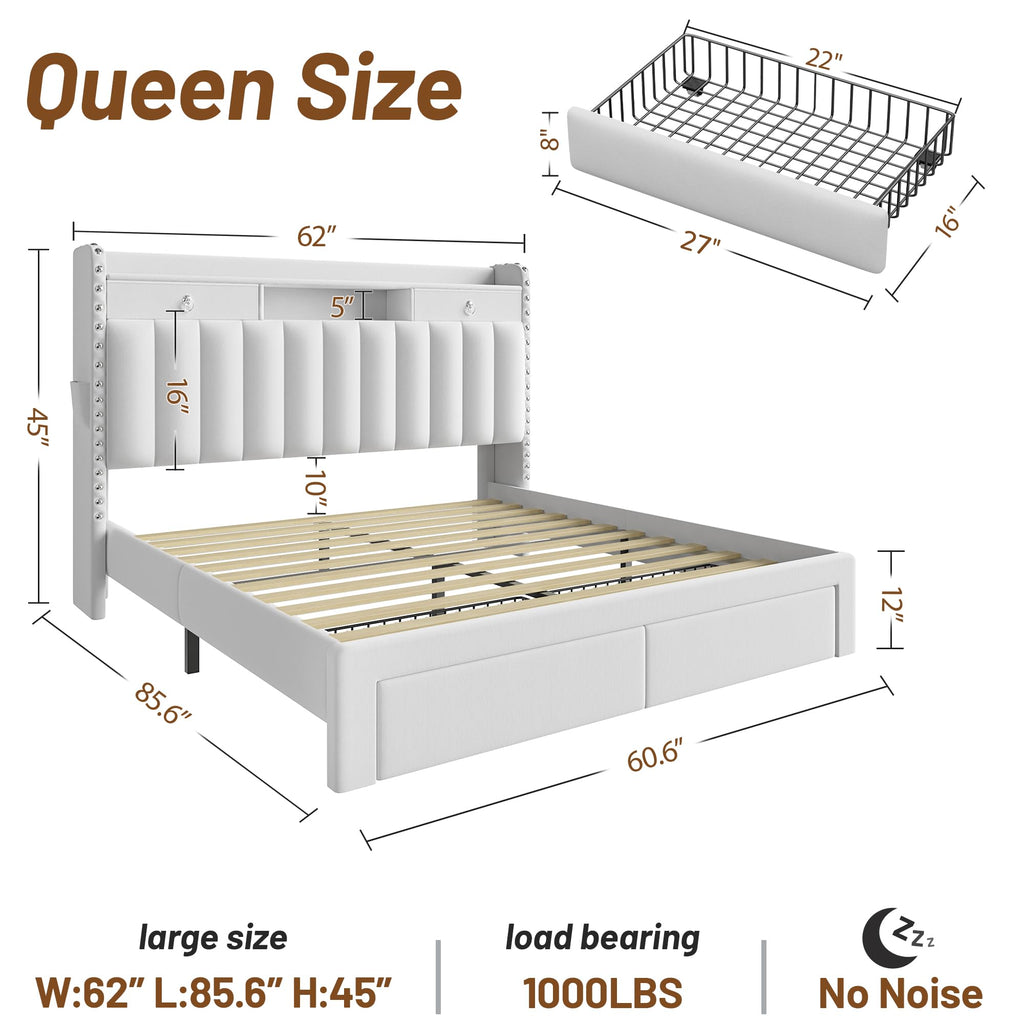 Queen Bed Frame with Storage Headboard and 4 Drawers D520
