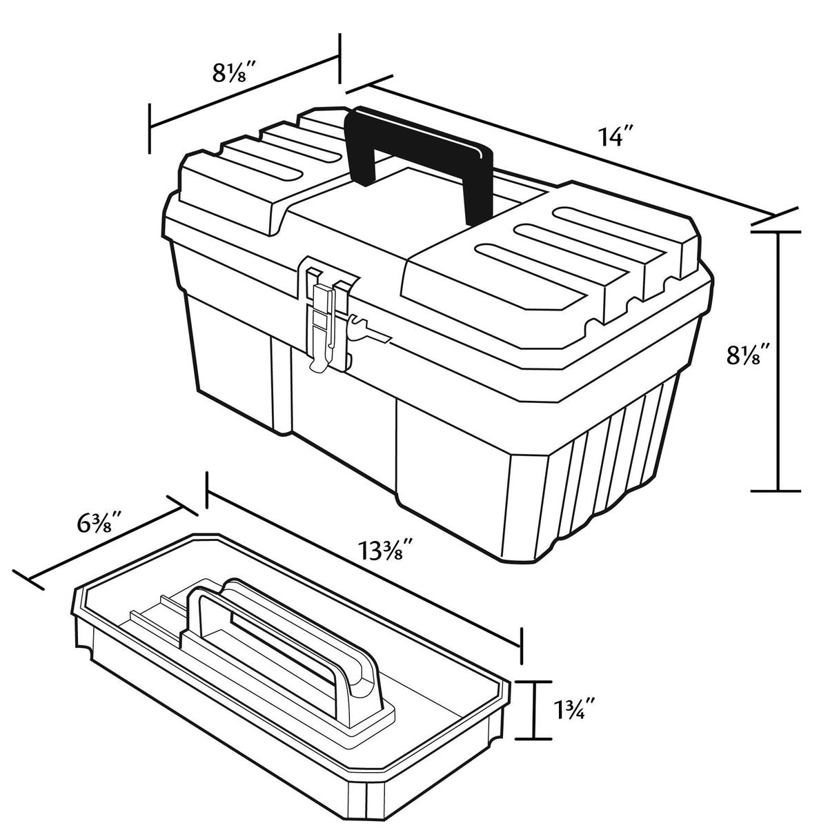 14-Inch Plastic Toolbox with Removable Tray L14165