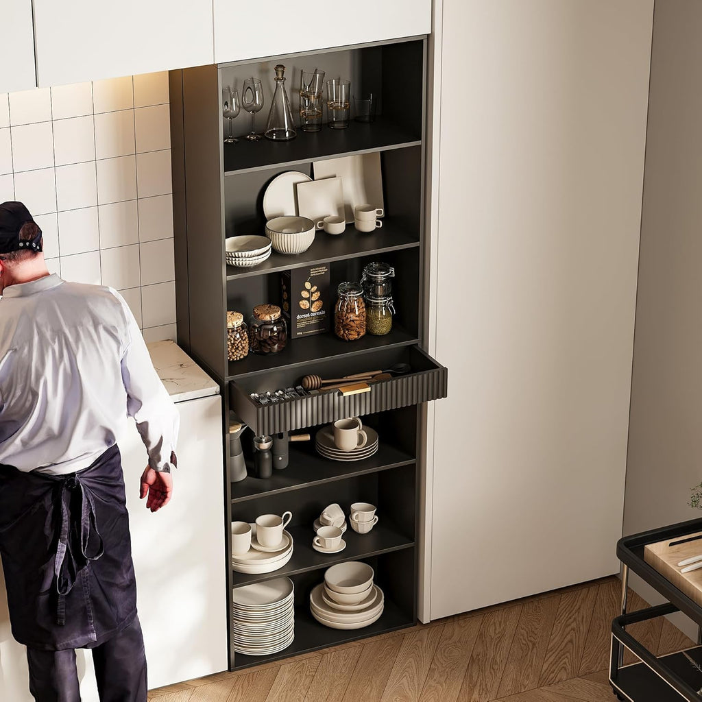 7-Tier Black Bookshelf with Drawer C576