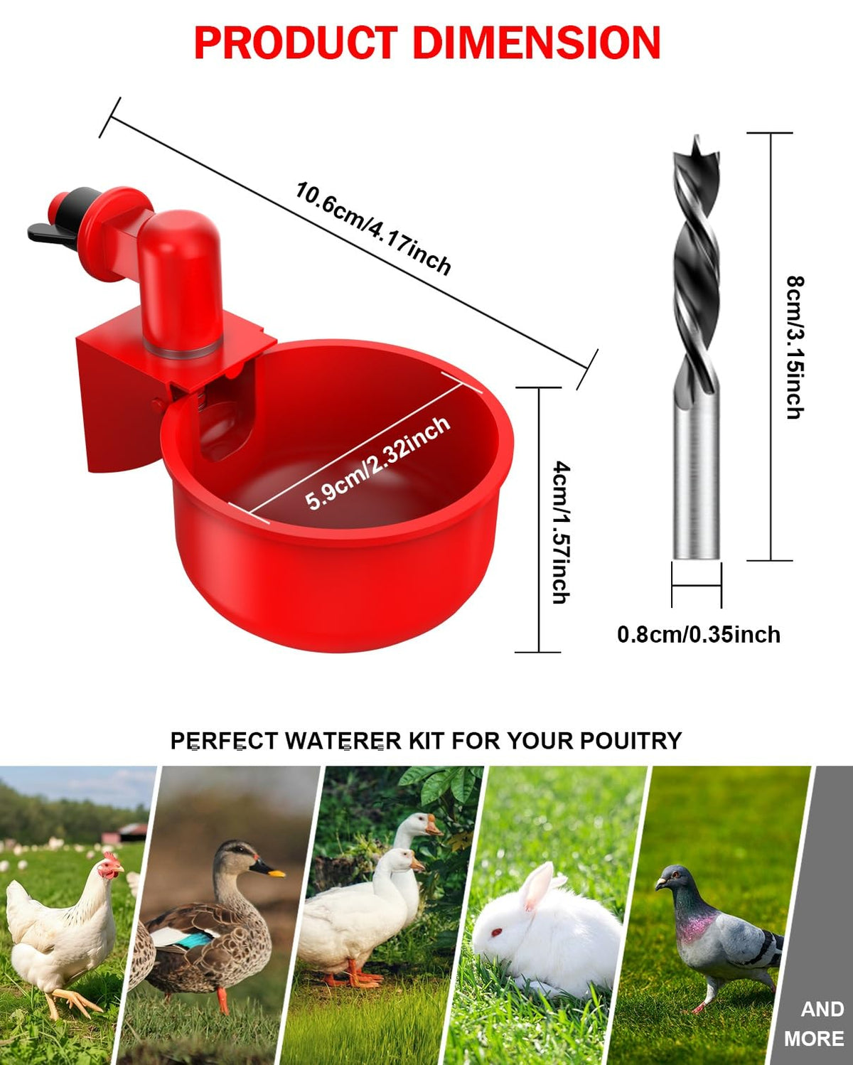 30 Packs Large Automatic Poultry Water Feeder Cups with Tee Fittings L3132