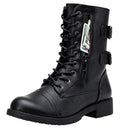 Women's Lace Up Mid Calf Combat Boots with Pocket B7458