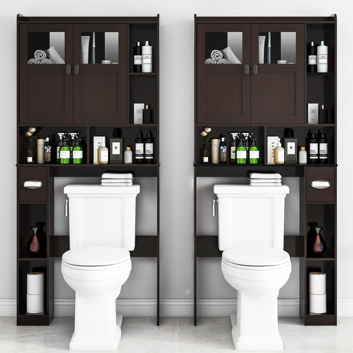 Over The Toilet Storage Cabinet with Doors and Shelves N802
