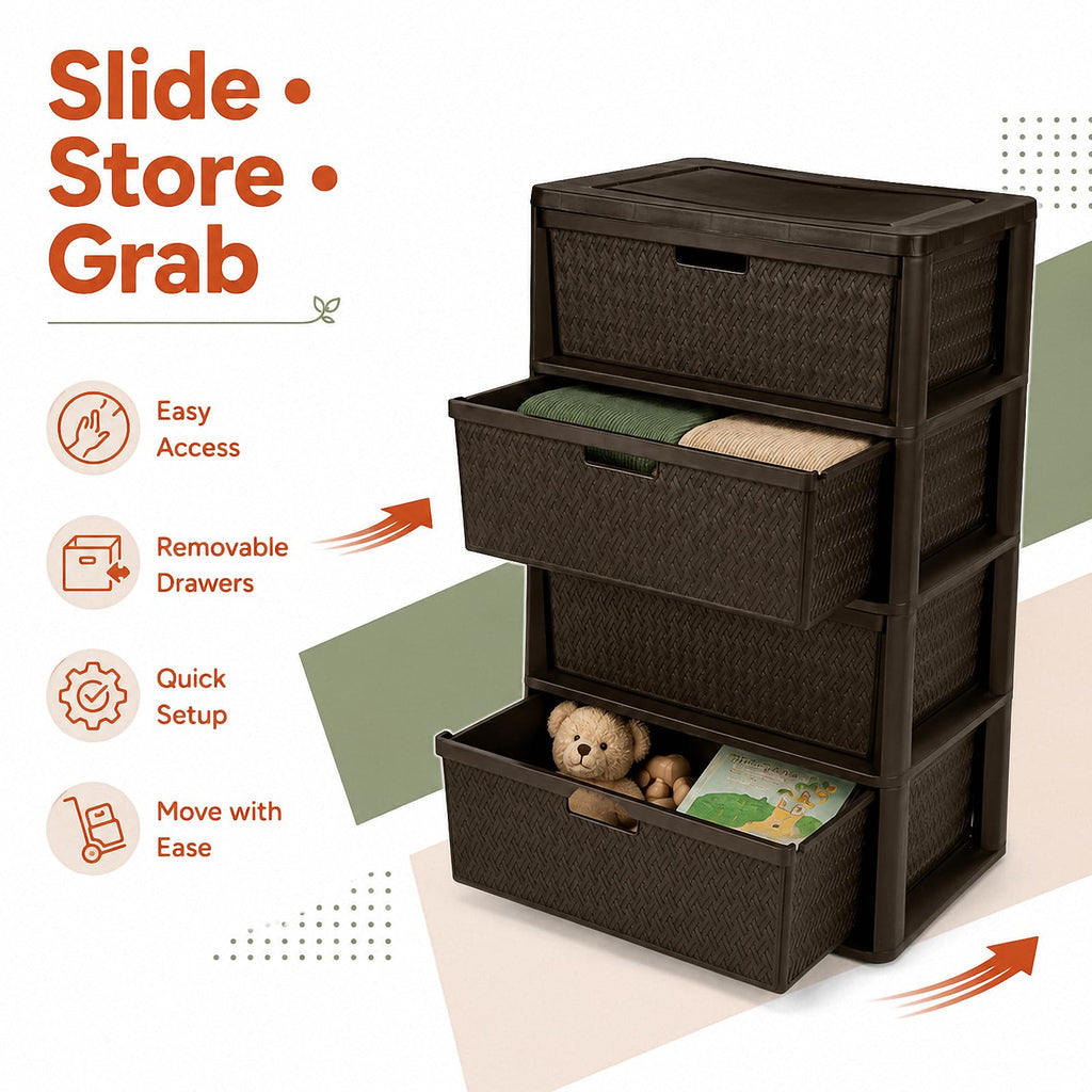 Brown 4 Drawer Plastic Storage Tower I4275