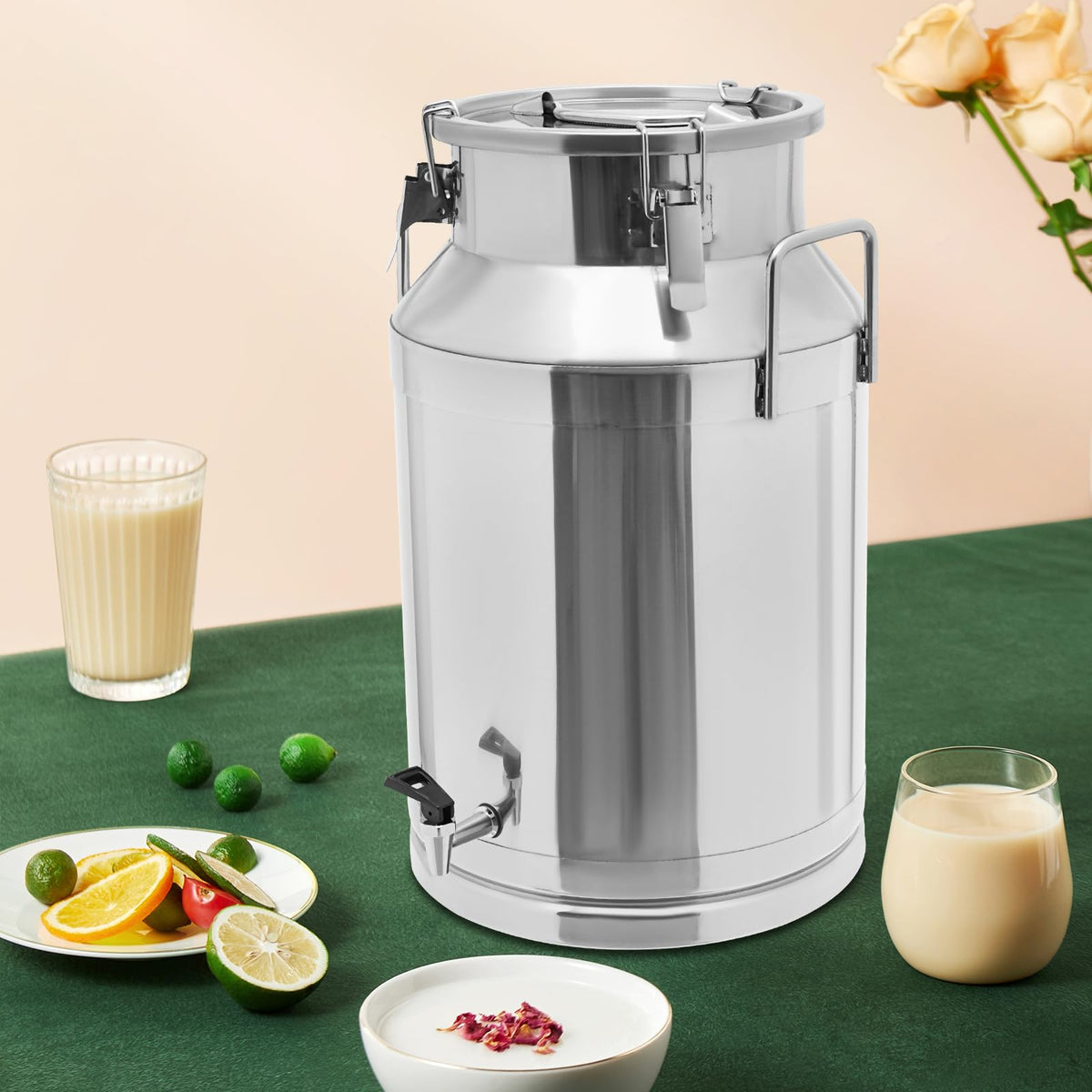 10 Gal Stainless Steel Milk Can Bucket with Faucet and Lid G9925