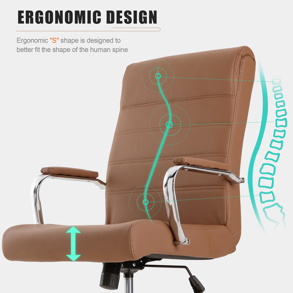 Brown Leather High Back Office Chair with Armrest X572538