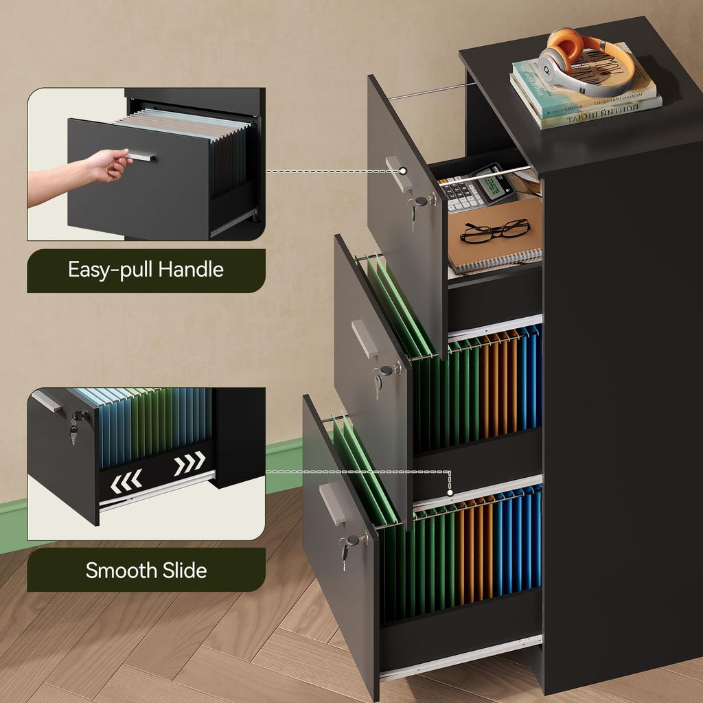 3 Drawer Wood File Cabinet with Lock A72876