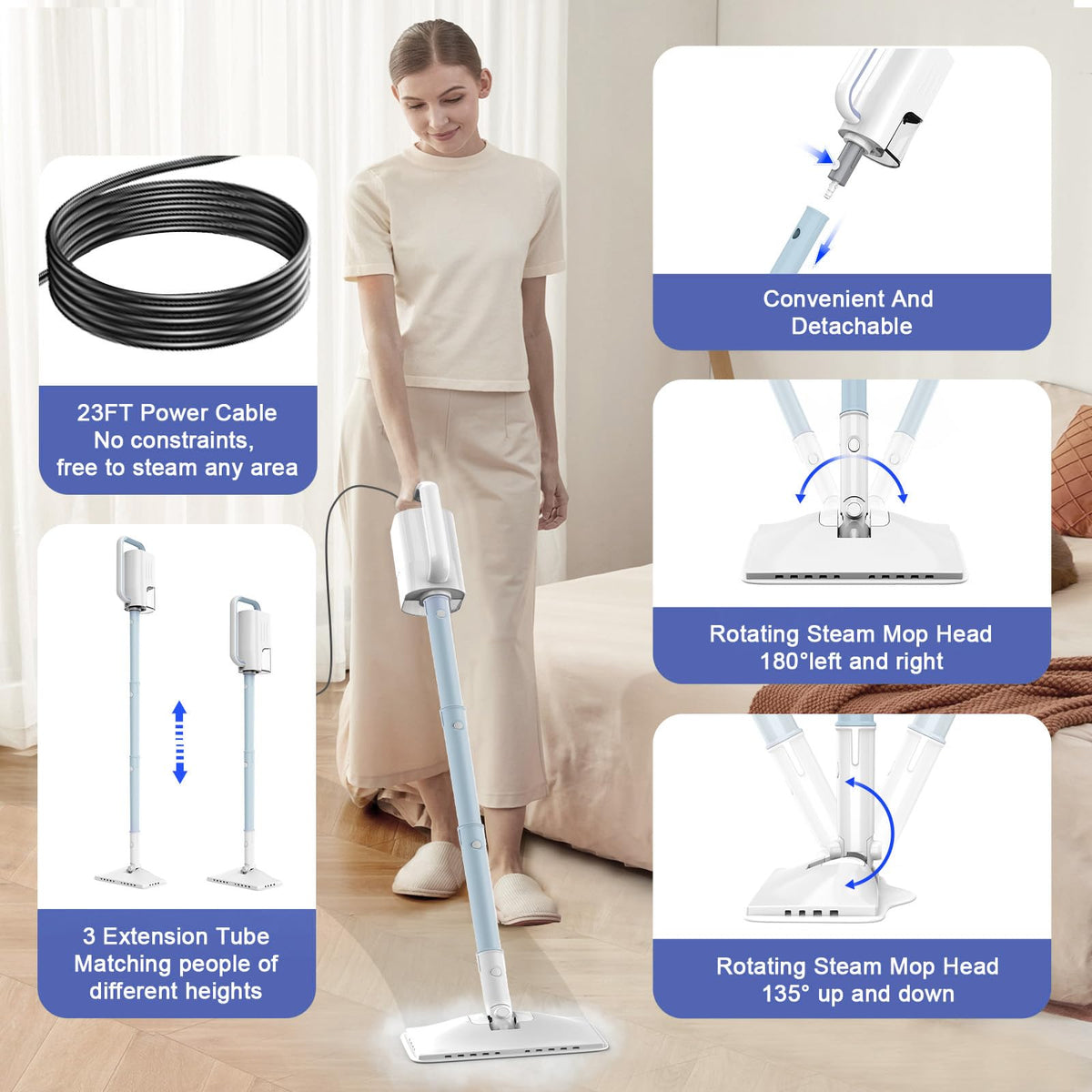 6 in1 Rotated Steam Mop Cleaner with 2 Microfiber Pads X16765