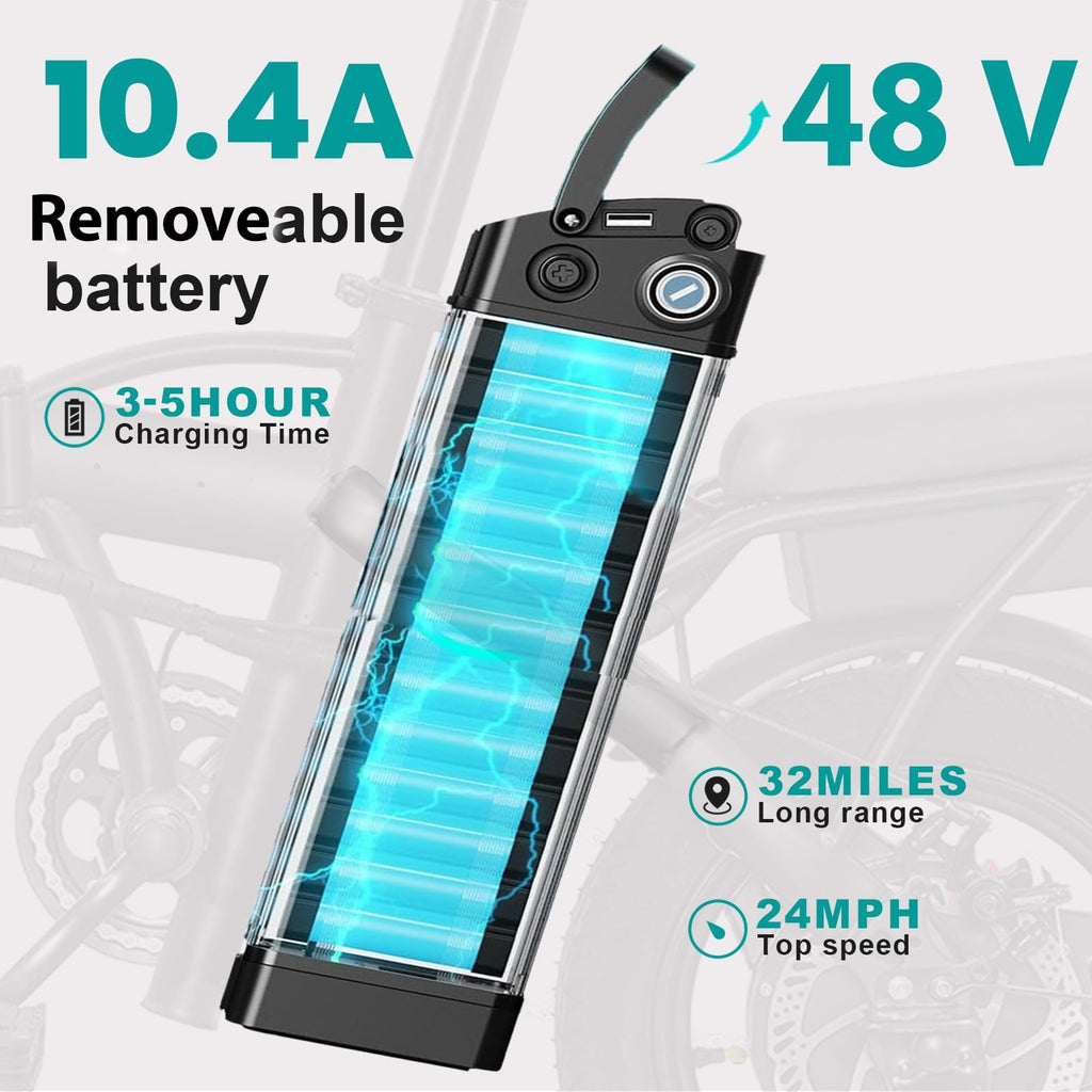 Electric Bike 1200W Peak Motor 20-28MPH 32 Miles Range Removable Battery L477