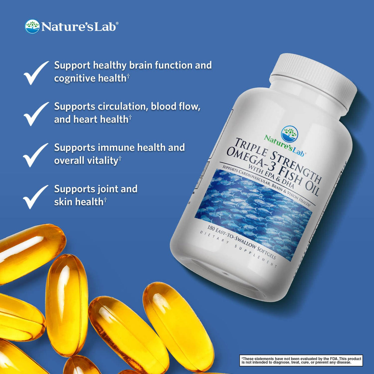 Triple Strength Omega-3 Fish Oil with EPA & DHA 180 Softgels T4809