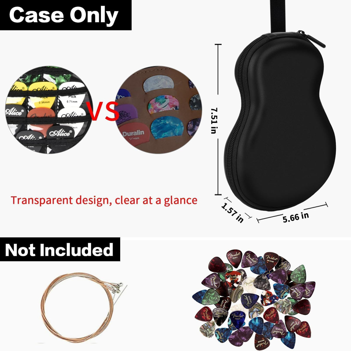 Guitar Pick Holder Case 63+ All Size Plectrums Storage Pouch L547
