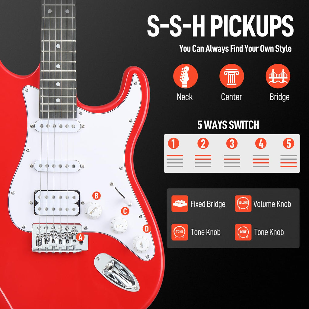 39 Inch Red Electric Guitar Kit with Amp S748938