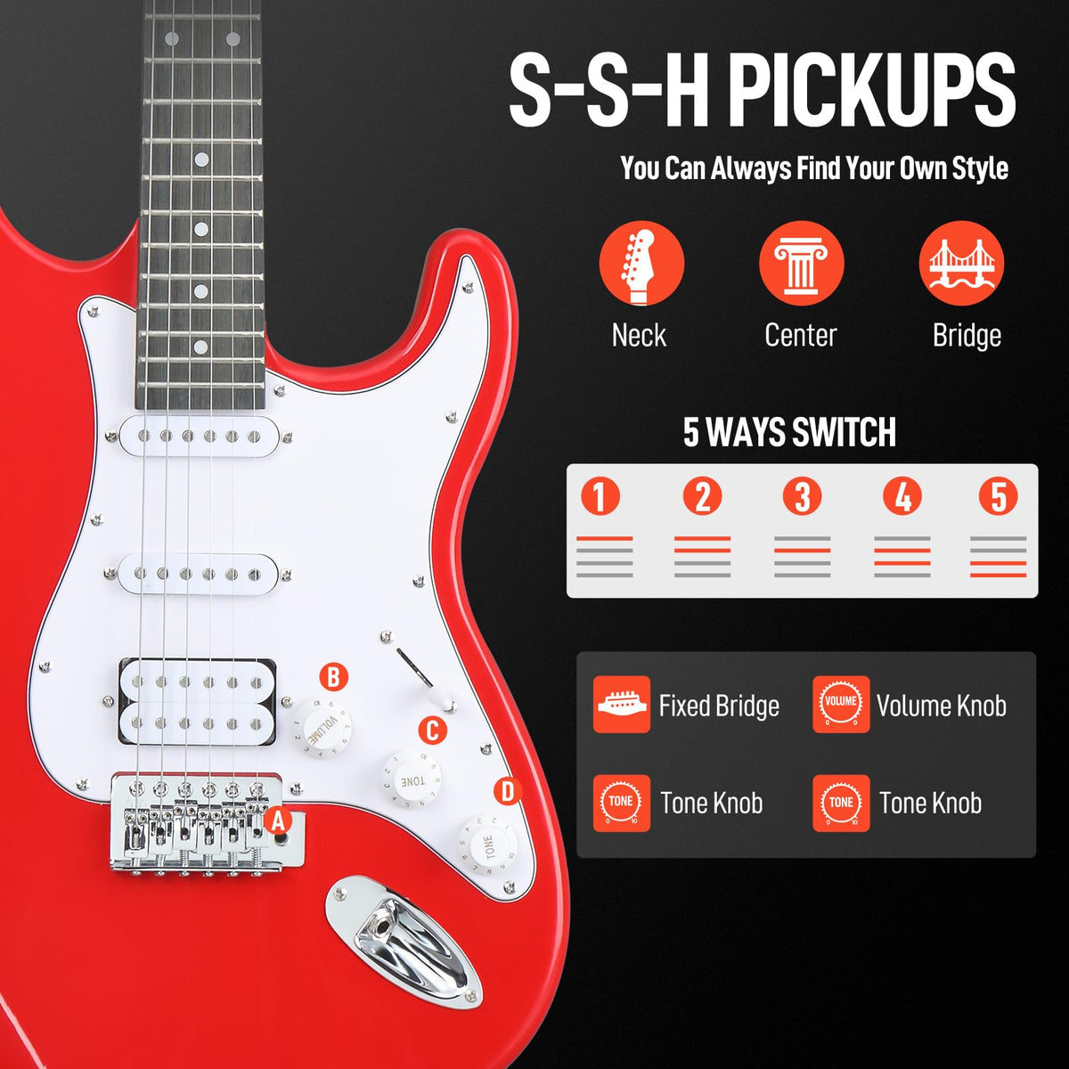 39 Inch Red Electric Guitar Kit with Amp S748938