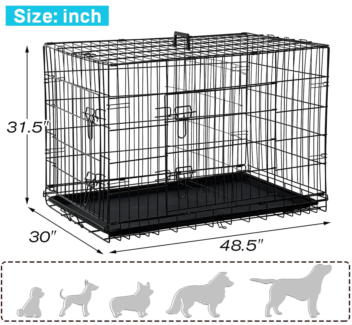 48 Inch Double-Door Dog Crate with Tray & Divider B746