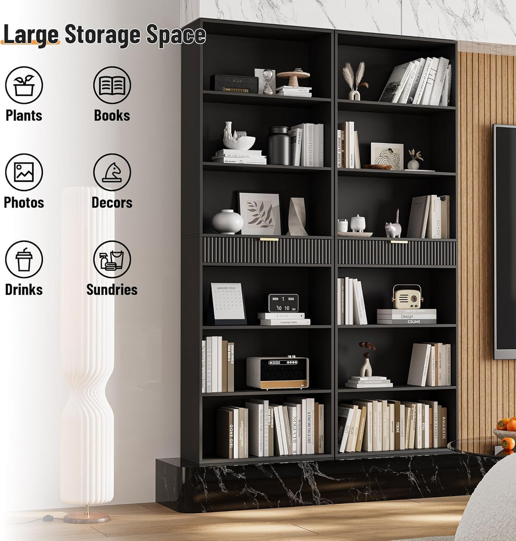 7-Tier Black Bookshelf with Drawer C576