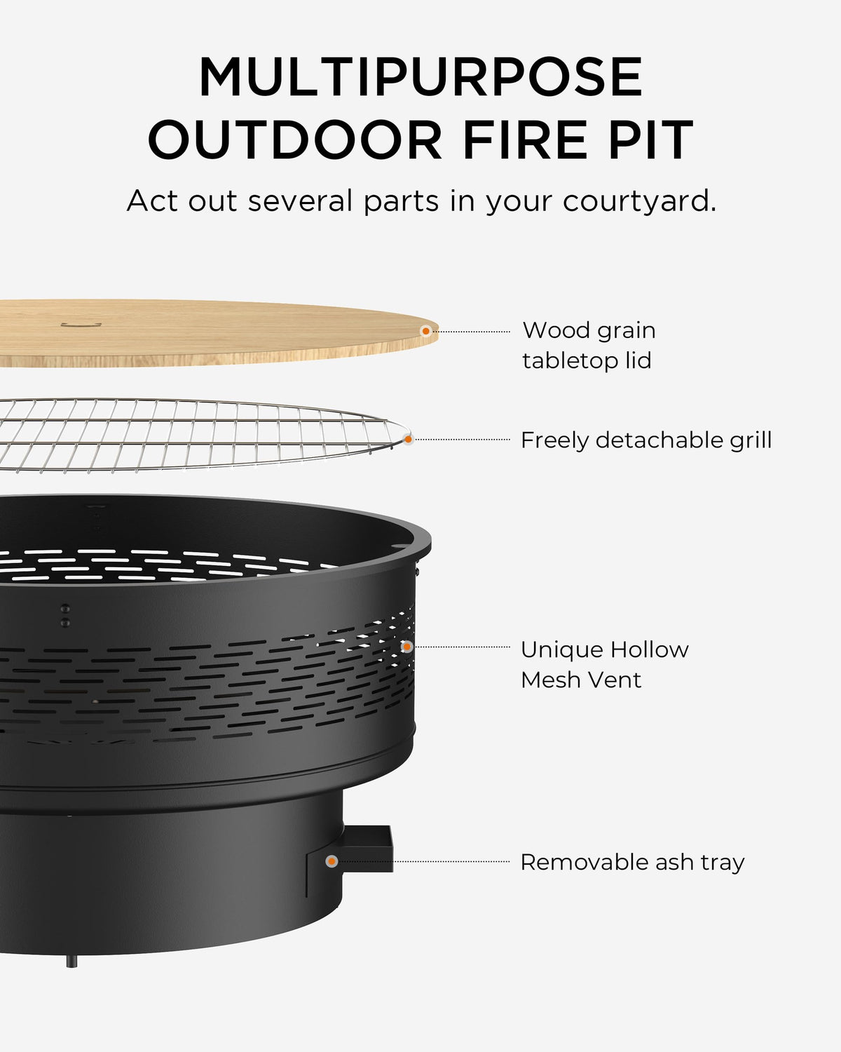 32" Round Wood Burning Fire Pit with Cooking Grill K4840