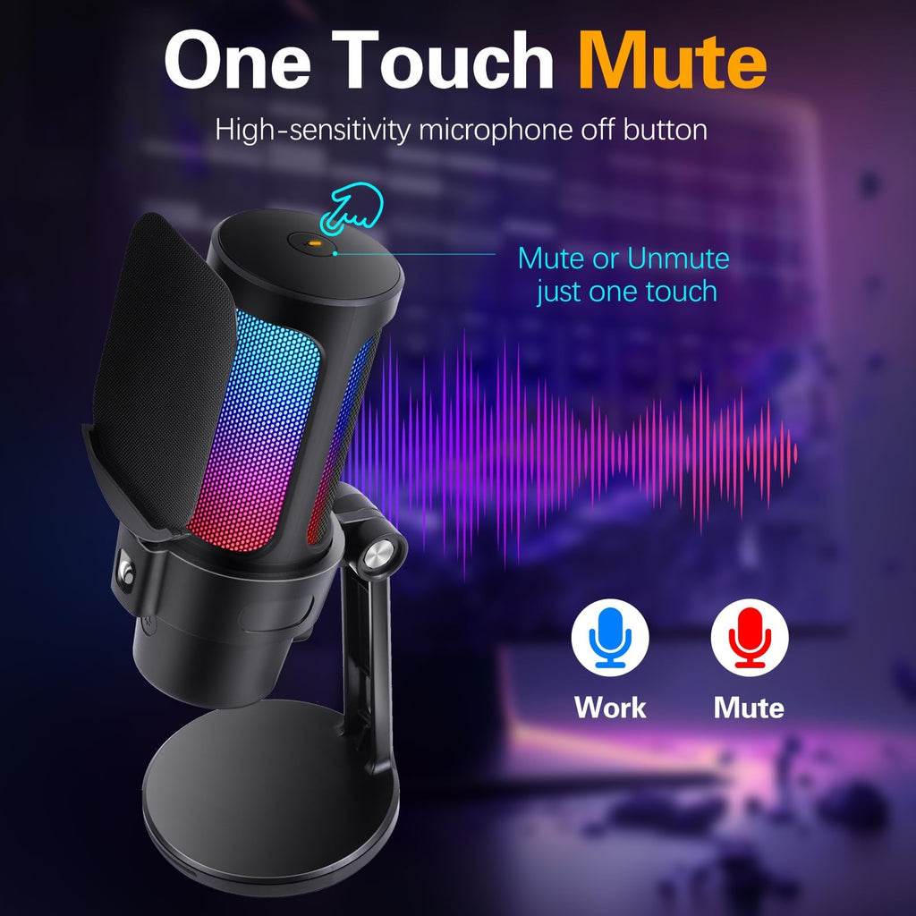 USB Condenser Microphone with Quick Mute, Pop Filter, Shock Mount S296