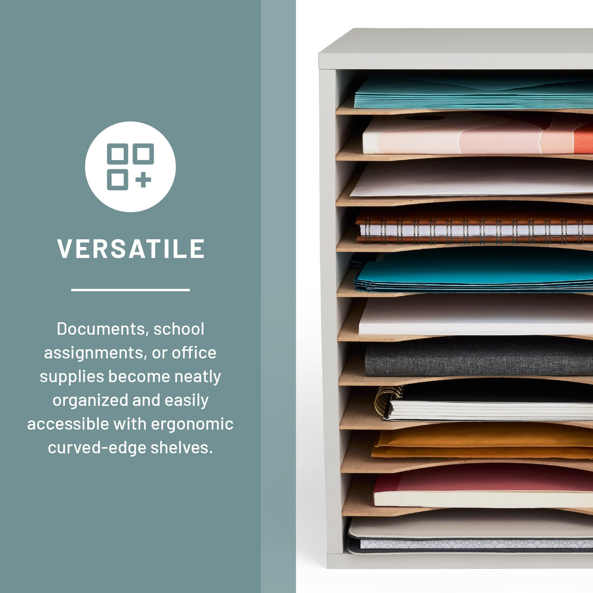 11 Compartment Gray Wood Literature Organizer B349920