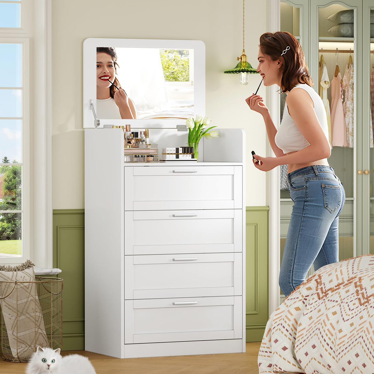 White 4 Drawer Dresser with Mirror L82510