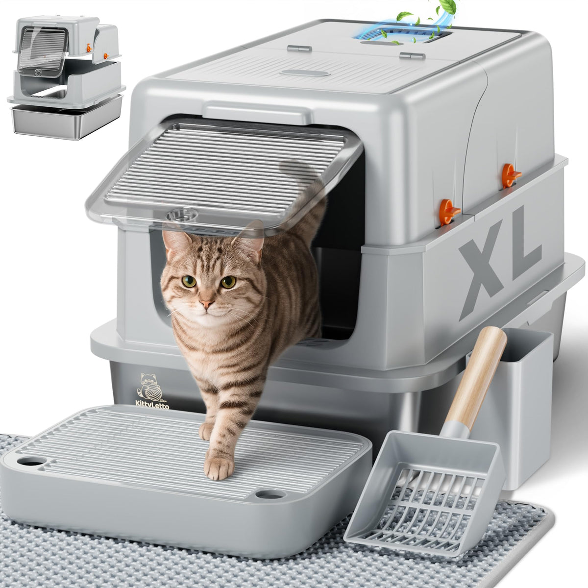 XL Stainless Steel Enclosed Litter Box with Lid U167