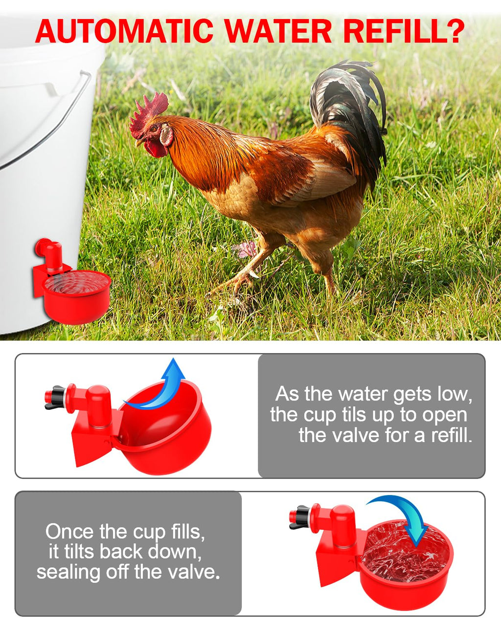 30 Packs Large Automatic Poultry Water Feeder Cups with Tee Fittings L3132