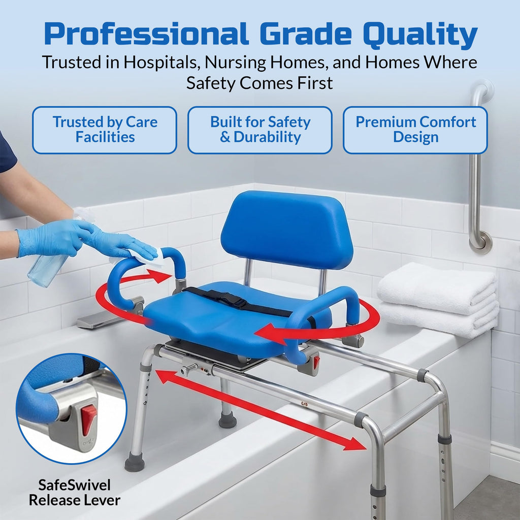 Blue Sliding Shower Chair Tub Transfer Bench with Swivel Seat F2876