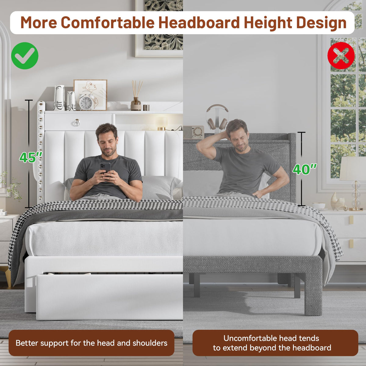 Queen Bed Frame with Storage Headboard and 4 Drawers D520