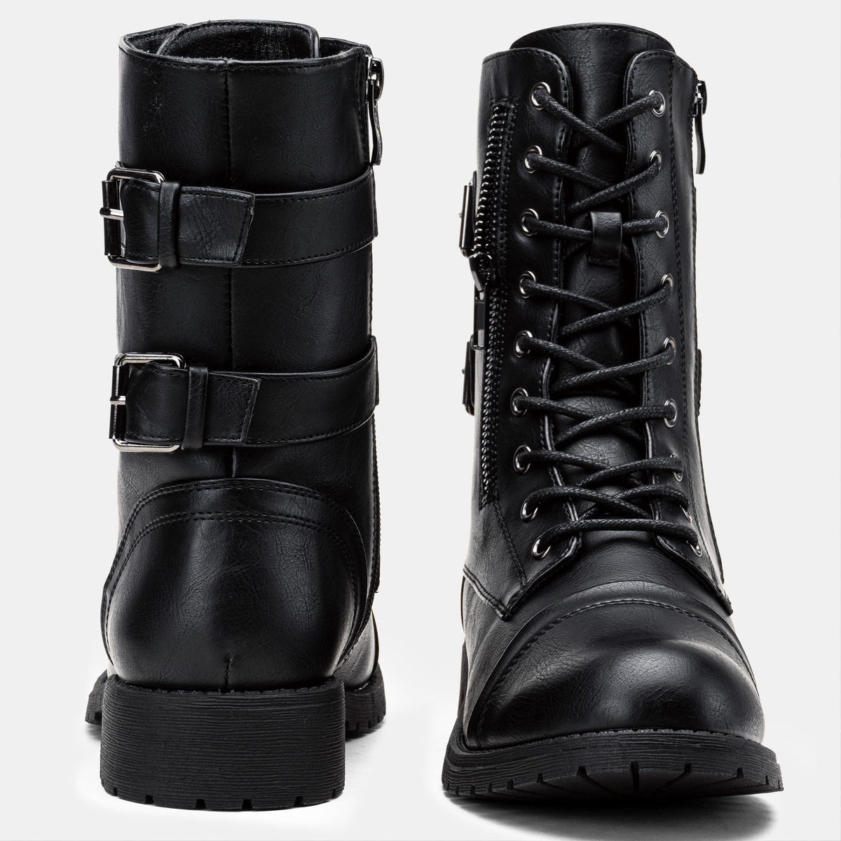 Women's Lace Up Mid Calf Combat Boots with Pocket B7458