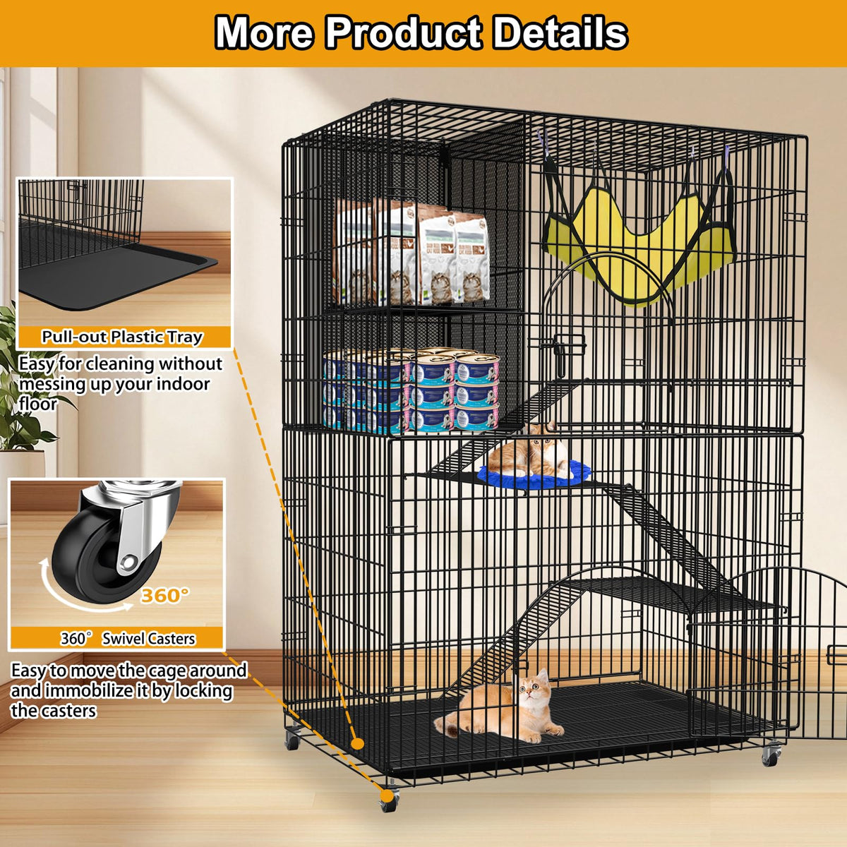 Extra Large 4-Tier Collapsible Cat Cage with Storage Cube F83311