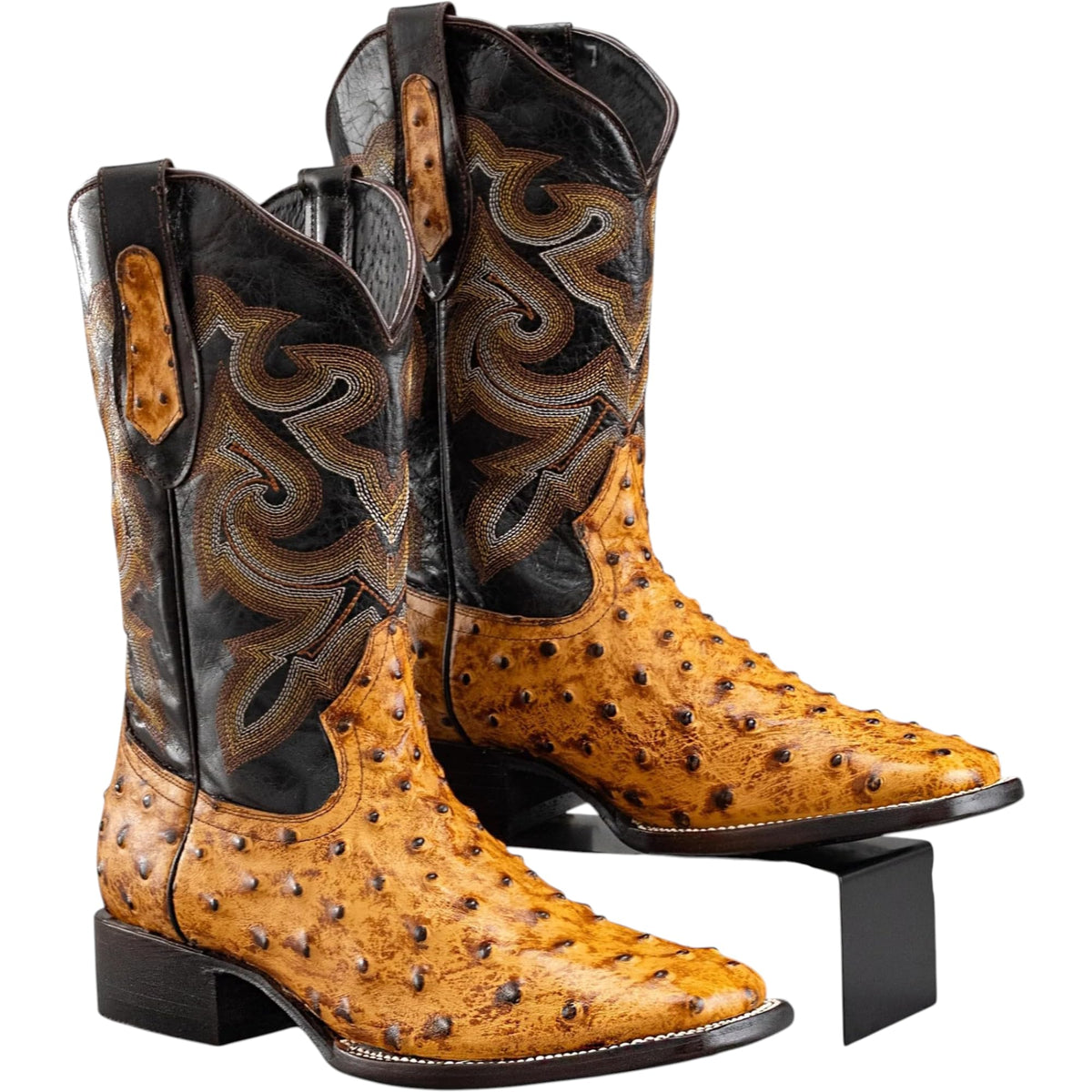 Men’s Genuine Leather Ostrich Print Square Toe Western Boots G61804