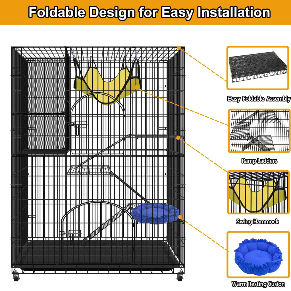 Extra Large 4-Tier Collapsible Cat Cage with Storage Cube F83311