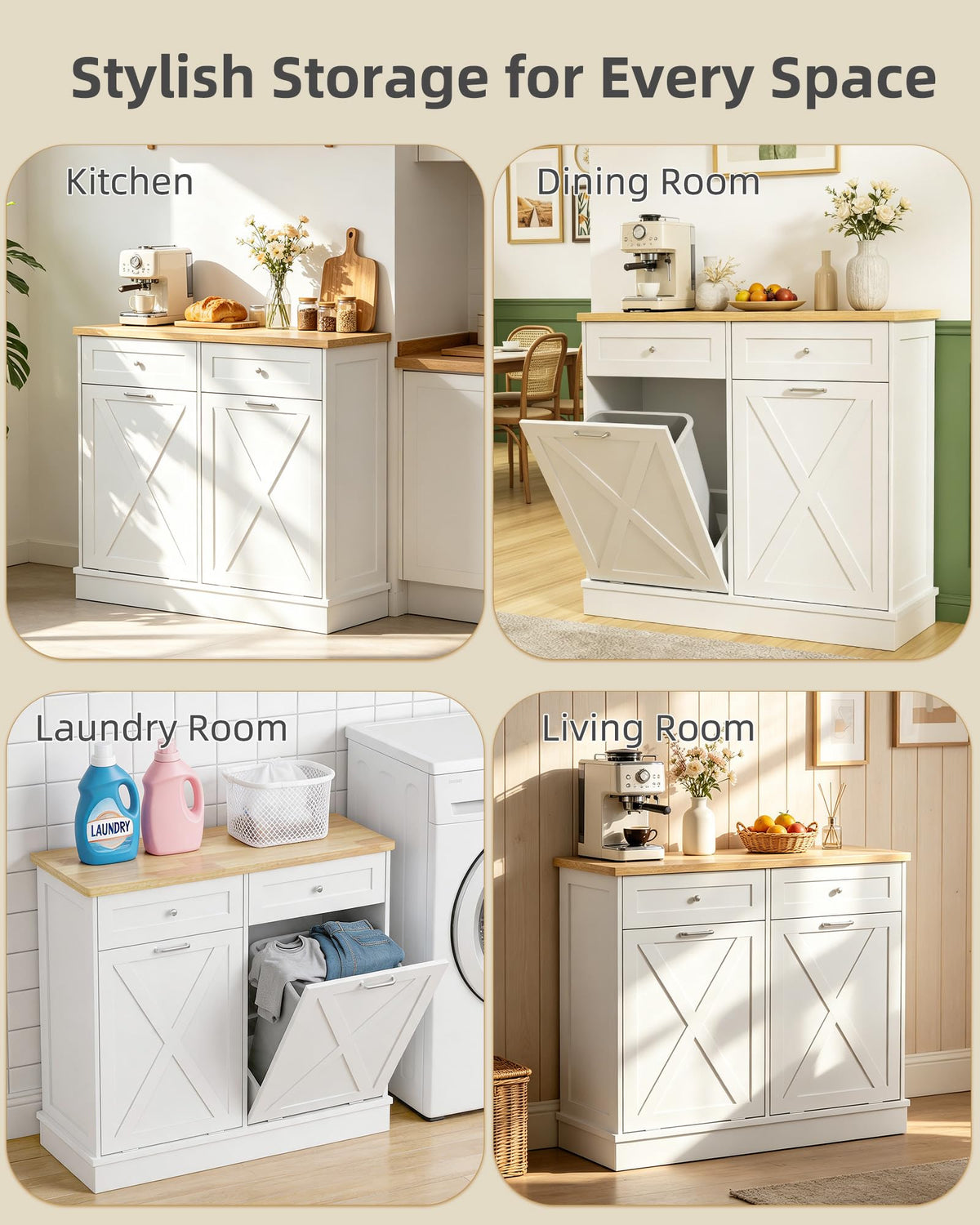 2x10 Gallon Tilt Out Trash Cabinet with Hideaway Drawers, White O453
