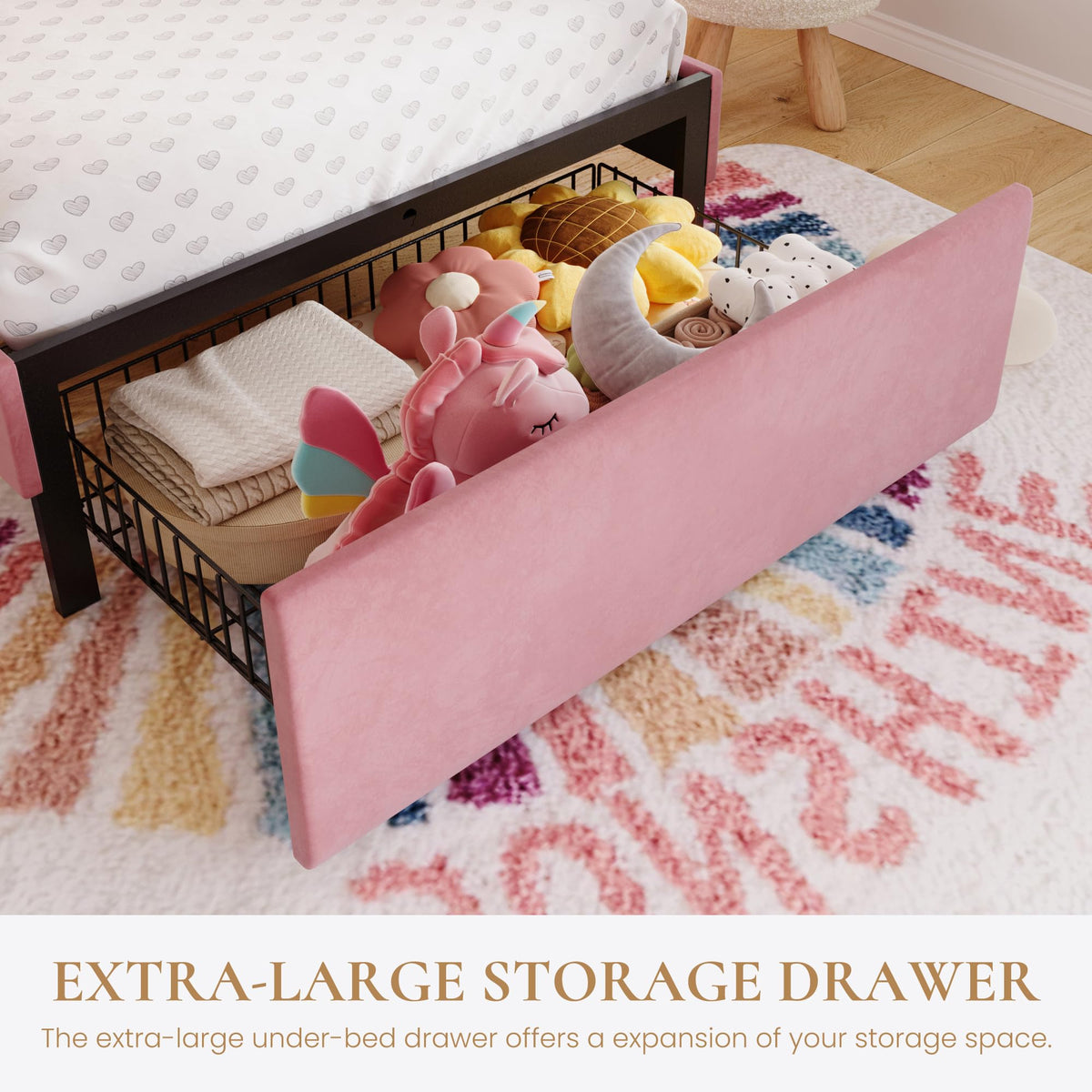 Twin Size Bed Frame with LED Lights and Storage Drawer F139364