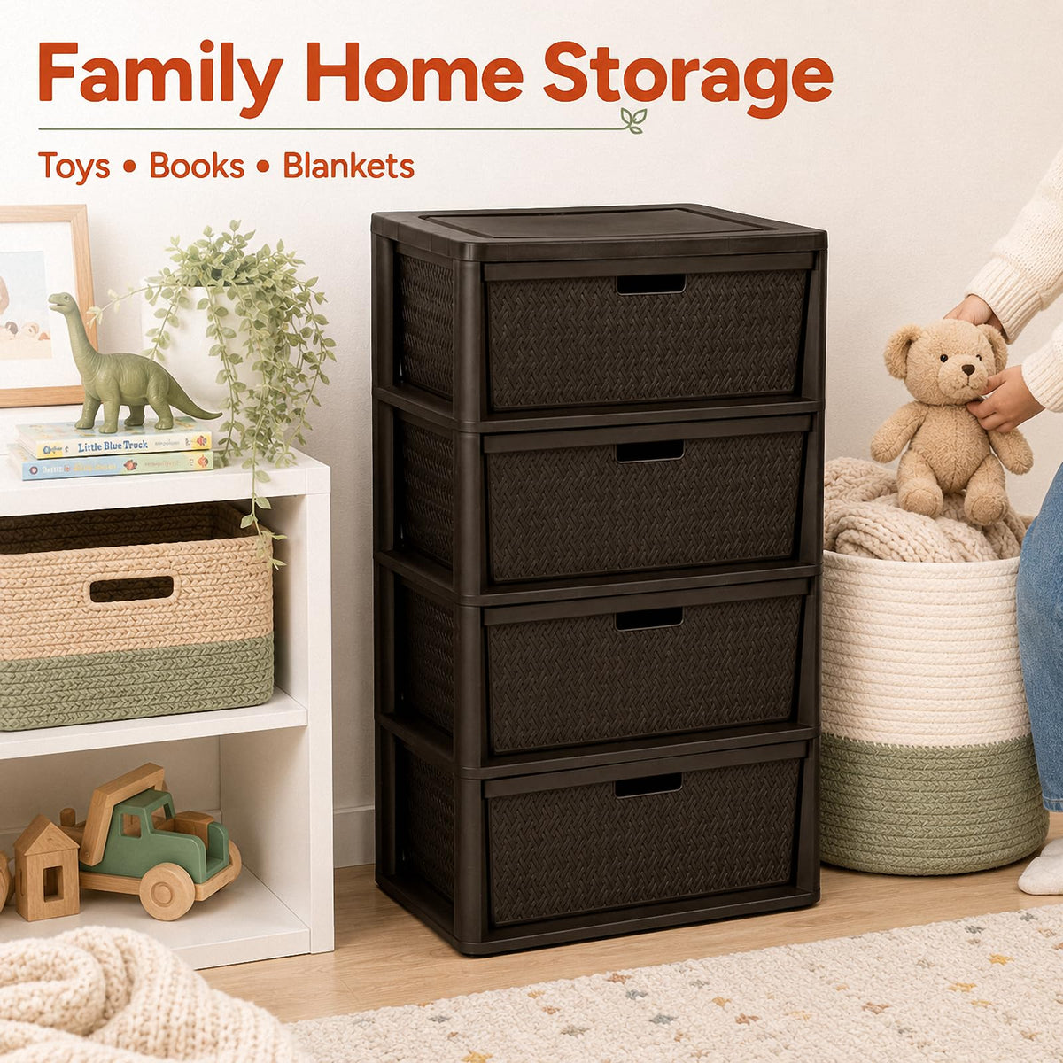 Brown 4 Drawer Plastic Storage Tower I4275