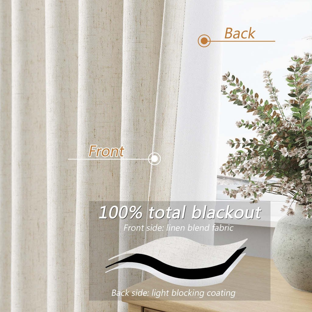 100% Blackout Linen Curtains 108 Inches 2 Panels C128621