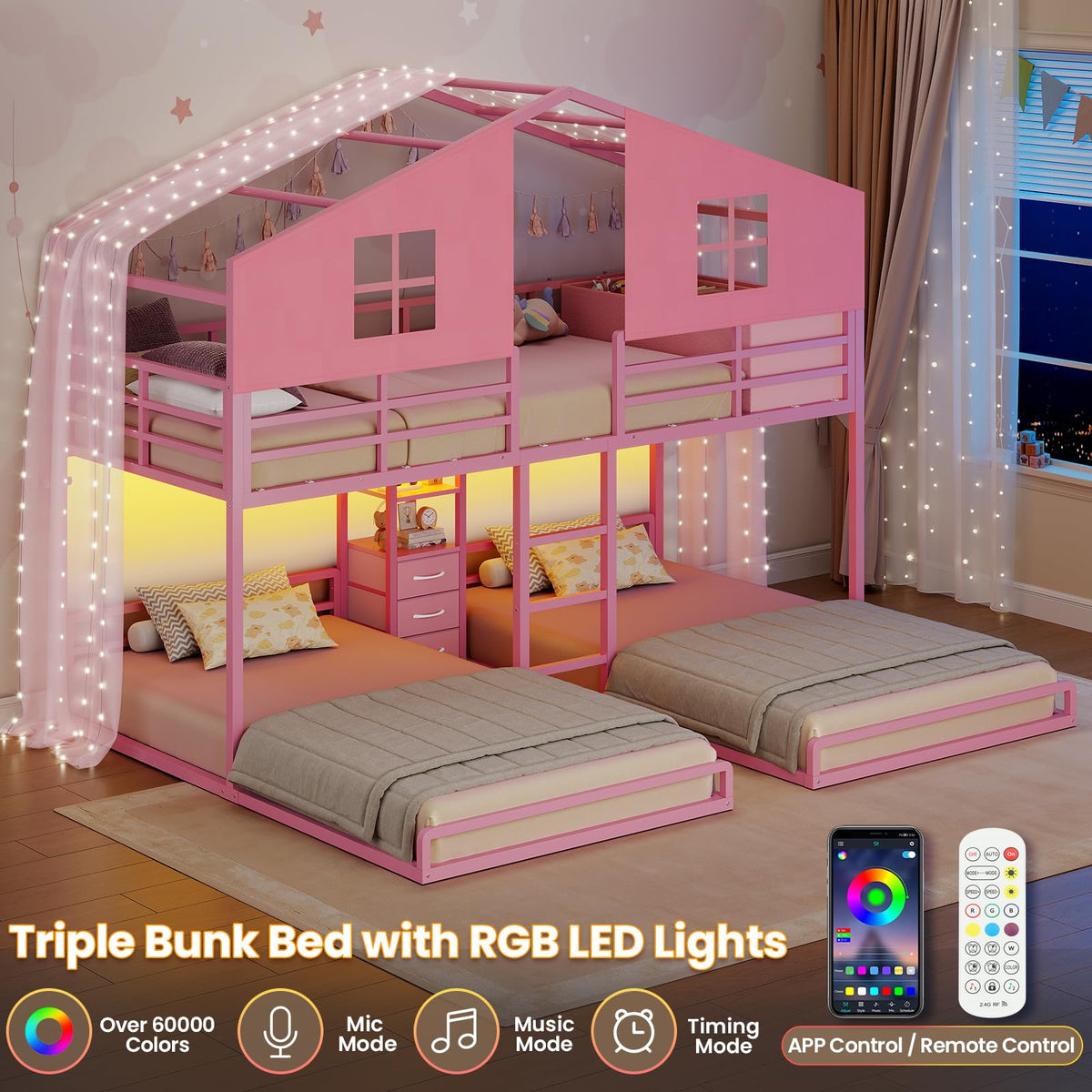 Triple Bunk Bed Twin Over Twin with Storage Q101
