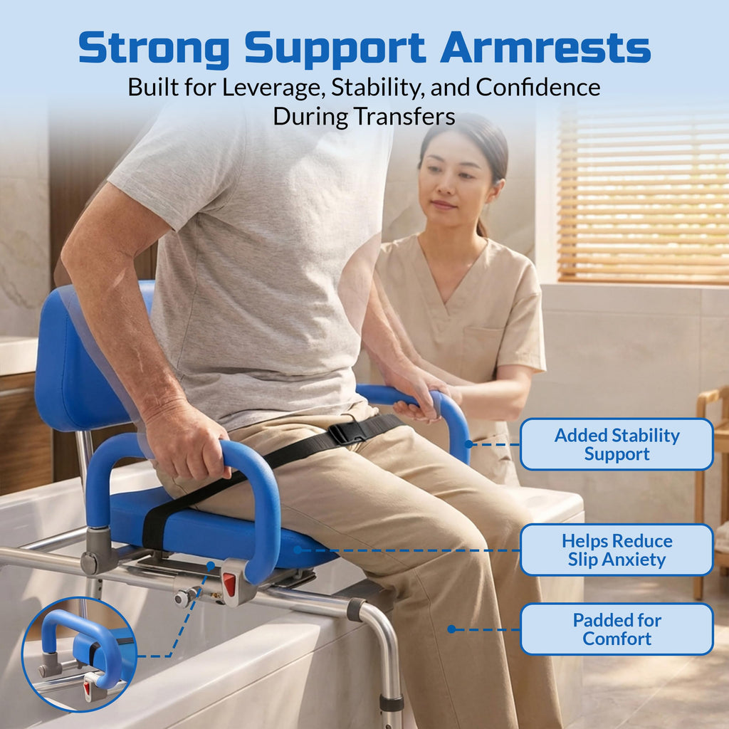 Blue Sliding Shower Chair Tub Transfer Bench with Swivel Seat F2876