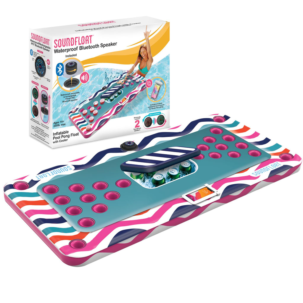 Inflatable Pool Pong Float with Bluetooth Speaker, Cup Holders, Integrated Cooler K59975