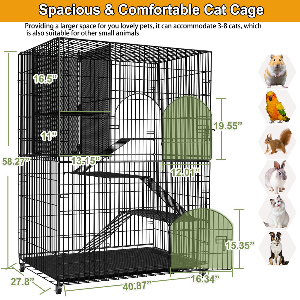 Extra Large 4-Tier Collapsible Cat Cage with Storage Cube F83311