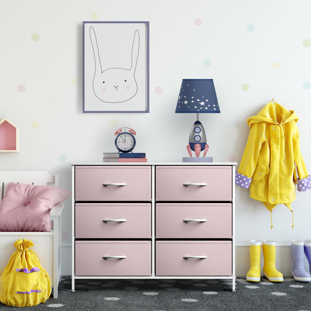 Pink 6 Drawer Fabric Dresser P67936