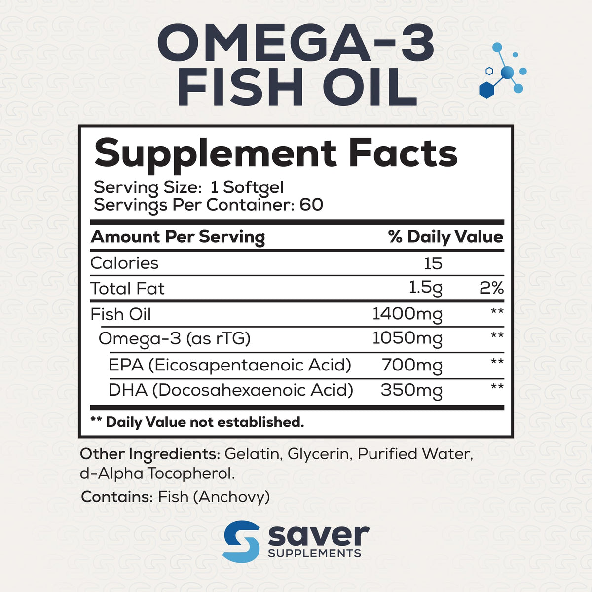 Omega 3 Fish Oil 1400 mg 60 Softgels P369830