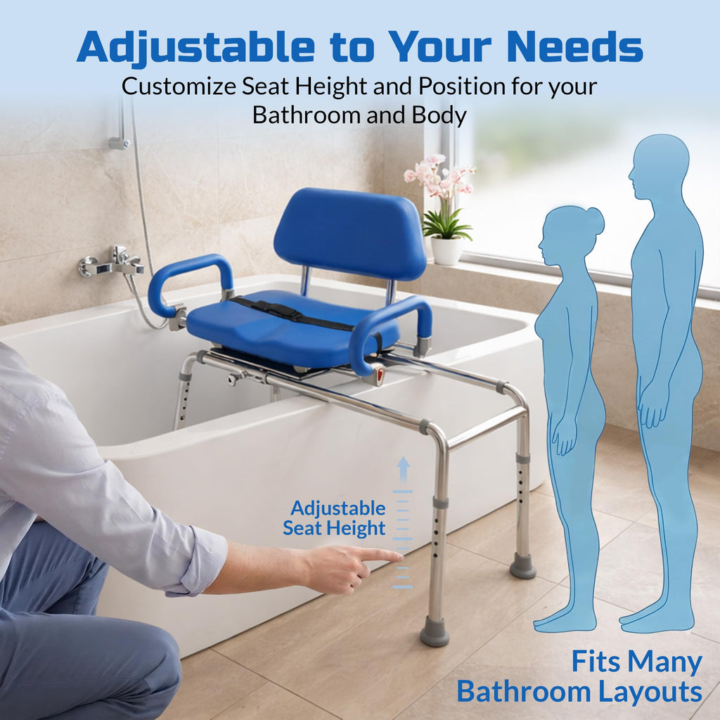 Blue Sliding Shower Chair Tub Transfer Bench with Swivel Seat F2876
