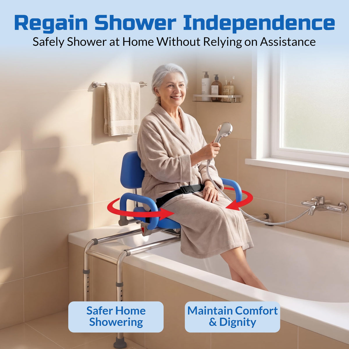Blue Sliding Shower Chair Tub Transfer Bench with Swivel Seat F2876