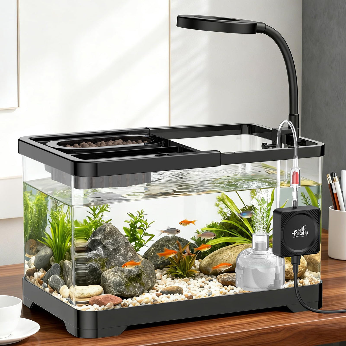 2 Gallon Ultra Clear Aquarium Starter Kit with LED Light, Air Pump, Filter X6702
